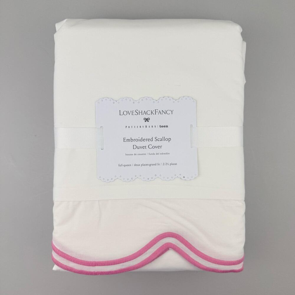 LoveShackFancy X Pottery Barn Teen Embroidered Scallop Duvet Cover FULL/QUEEN - Picture 1 of 7